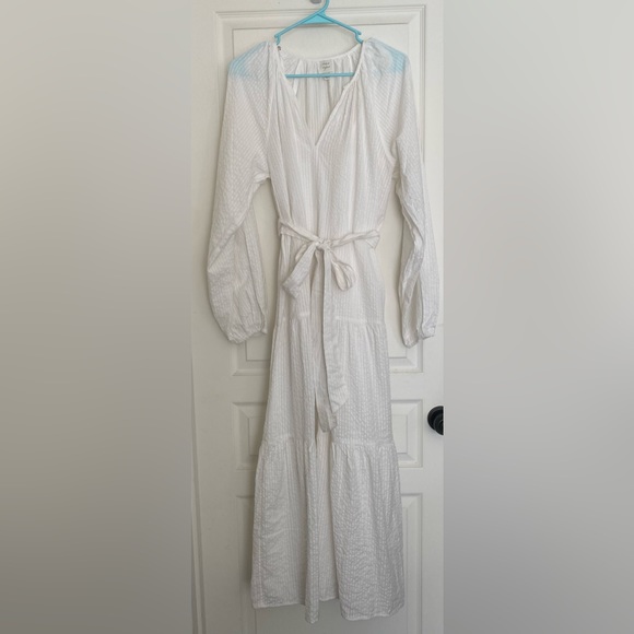 NWT Roan + Ryan for Evereve White Seersucker Tiered Josephina Maxi Dress - Picture 2 of 9